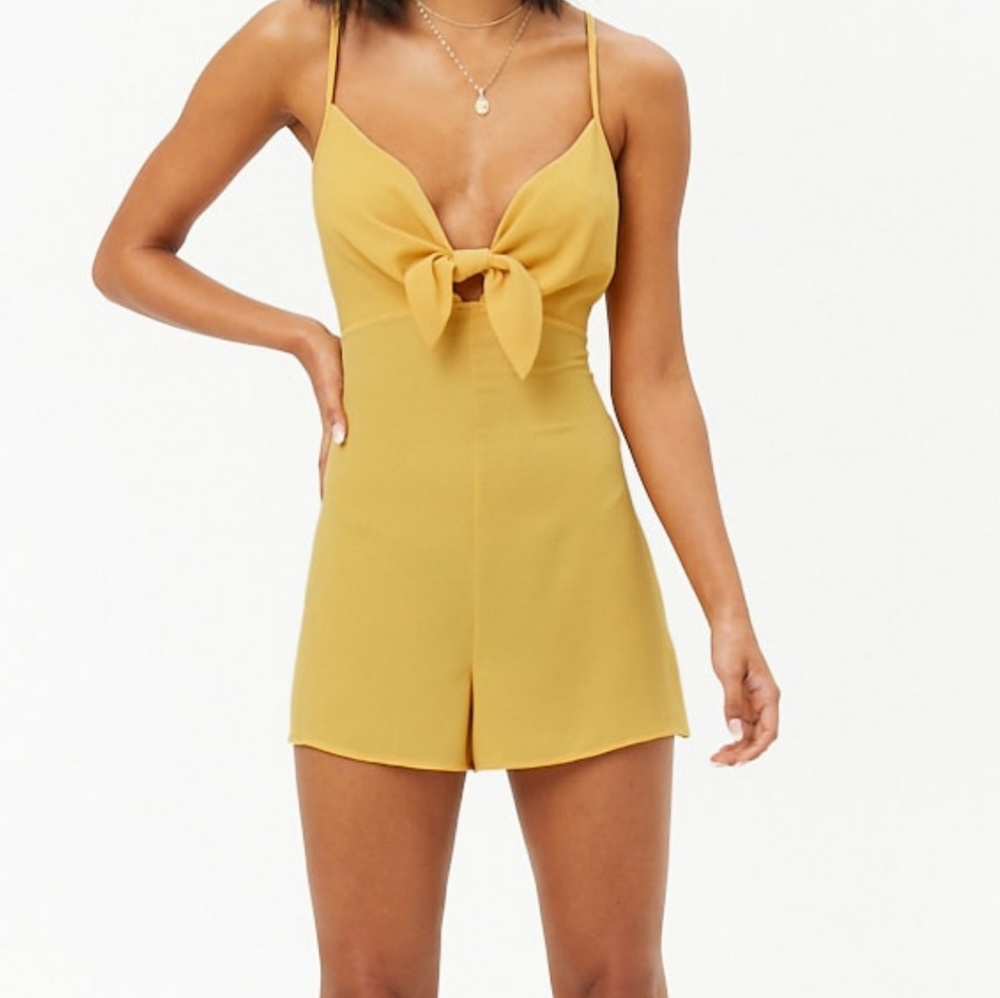 Tie Front Romper Mustard Yellow Color